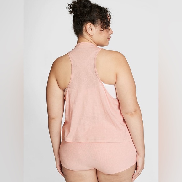 VICTORIA’S SECRET VS PINK RACERBACK CROPPED COTTON TANK TOP WHITE LOGO NWT MED - Picture 2 of 3